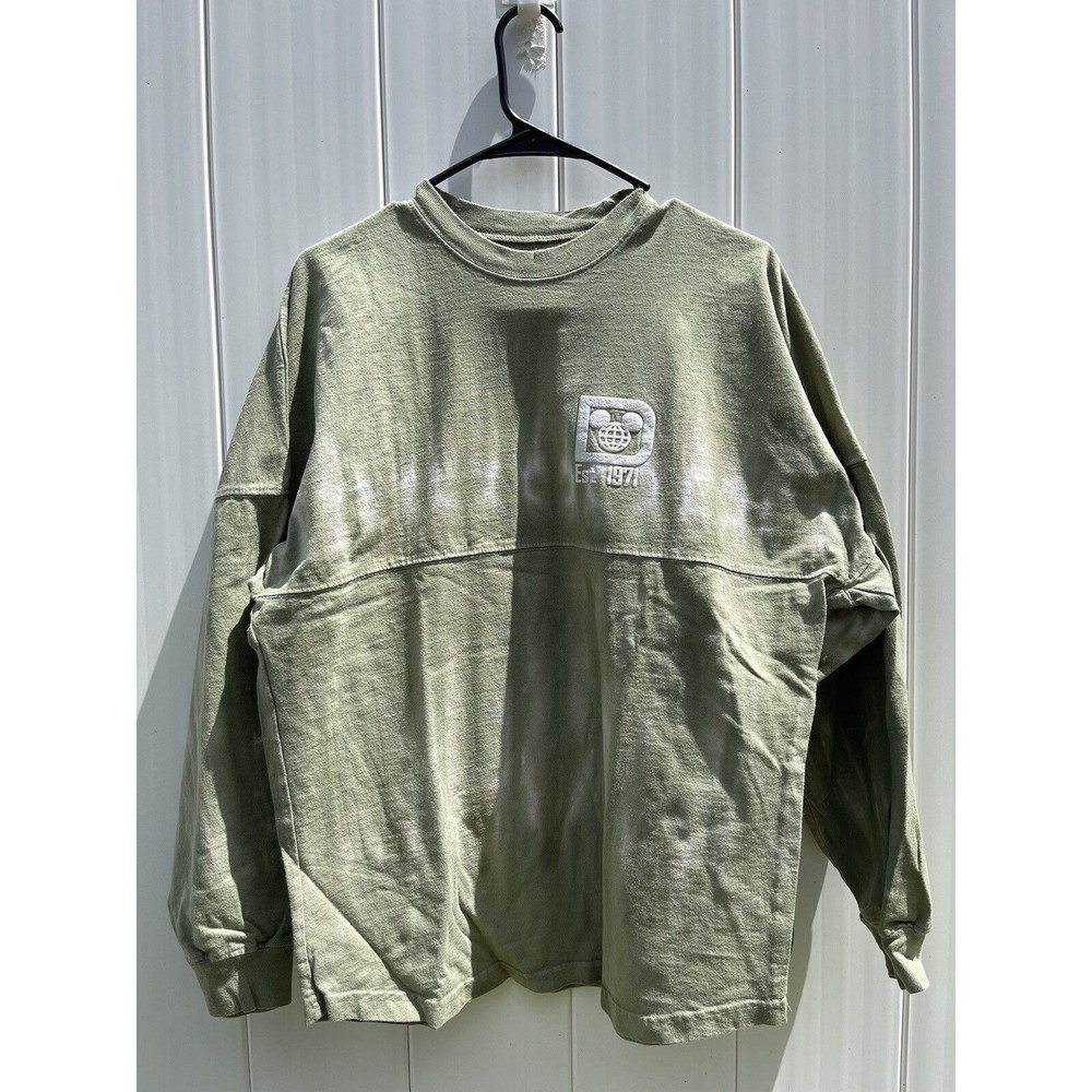 Walt Disney World Adult Green Acid Wash Long Sleeve Spirit Jersey Size Small